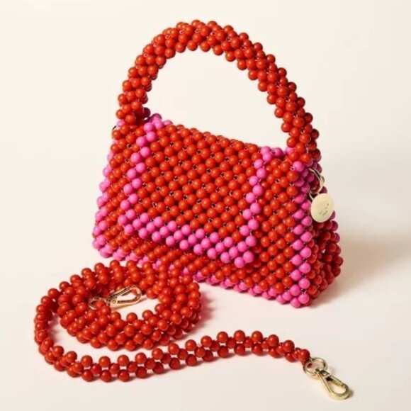 New Kate Spade Red Pink Beaded Handbag Bag Colorblock Crossbody Rose Heart - Picture 2 of 4